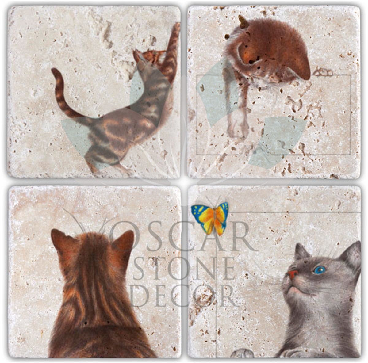 OSCAR STONE DECOR TEKİR 4'lü DOĞALTAŞ BARDAK ALTLIĞI / BA044 (COASTER)