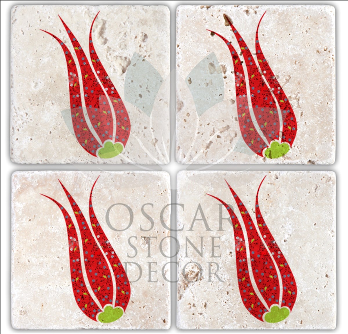 OSCAR STONE DECOR TULİP 4'lü DOĞALTAŞ BARDAK ALTLIĞI / BA172 (COASTER)