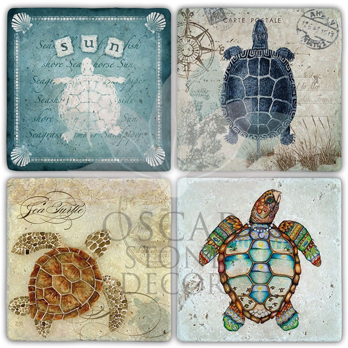 OSCAR STONE DECOR TURTTLE 4'lü DOĞALTAŞ BARDAK ALTLIĞI / BA482 (COASTER)