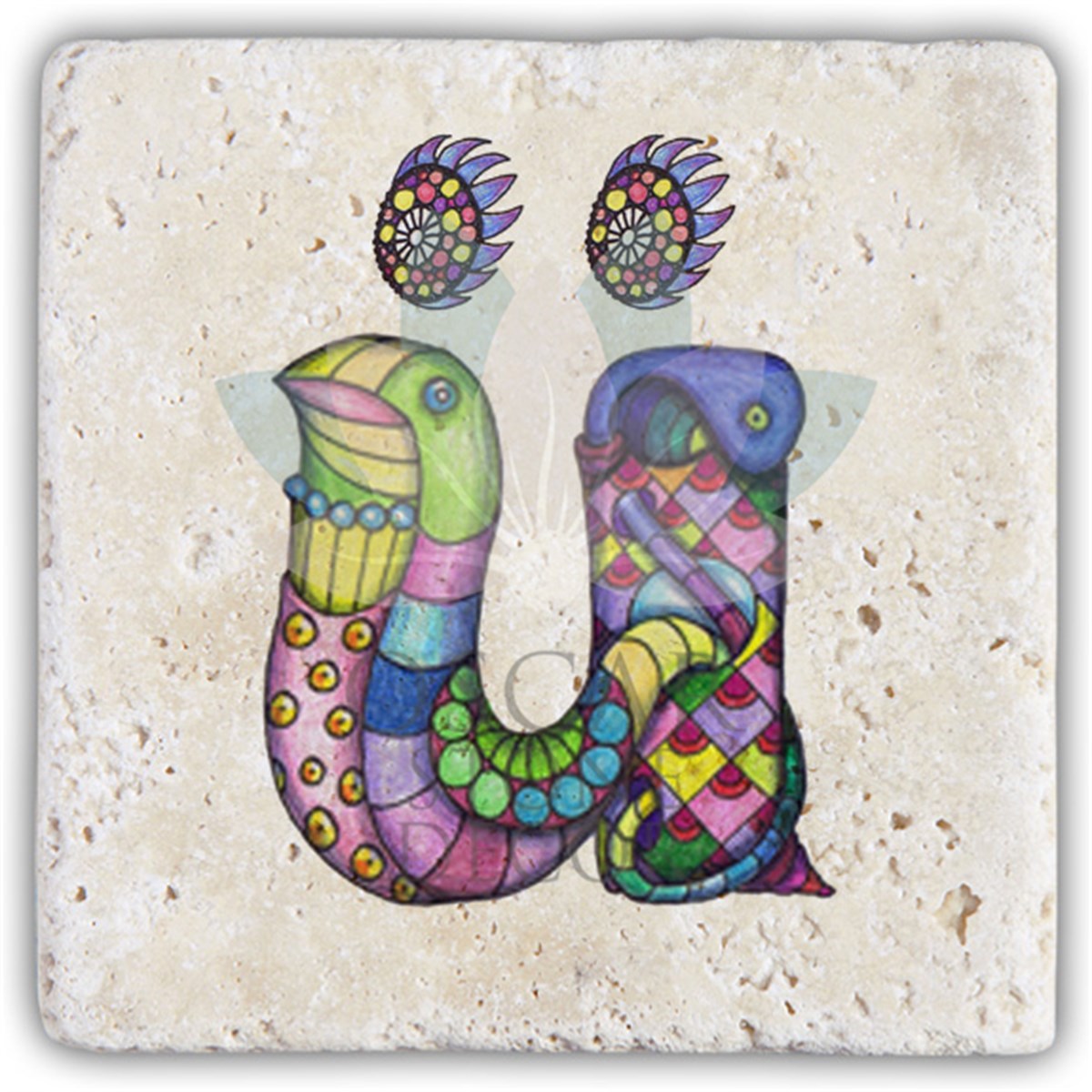 OSCAR STONE DECOR Ü HARFİ TEKLİ DOĞALTAŞ BARDAK ALTLIĞI / BA-Ü5 (COASTER)