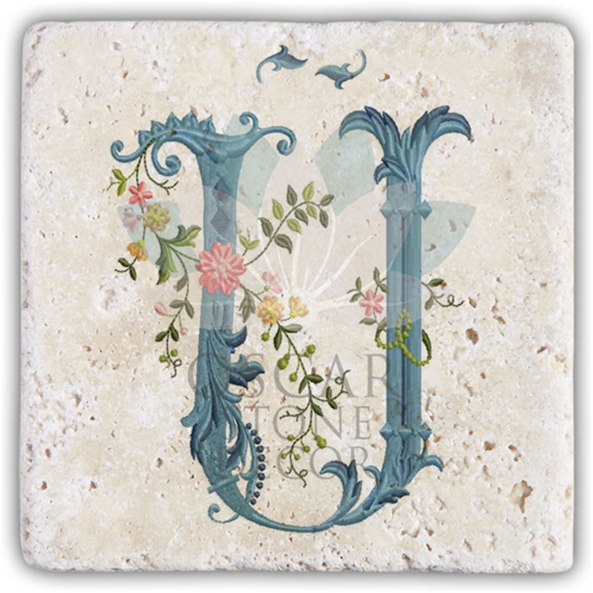 OSCAR STONE DECOR Ü HARFİ TEKLİ DOĞALTAŞ BARDAK ALTLIĞI / BA-Ü4 (COASTER)