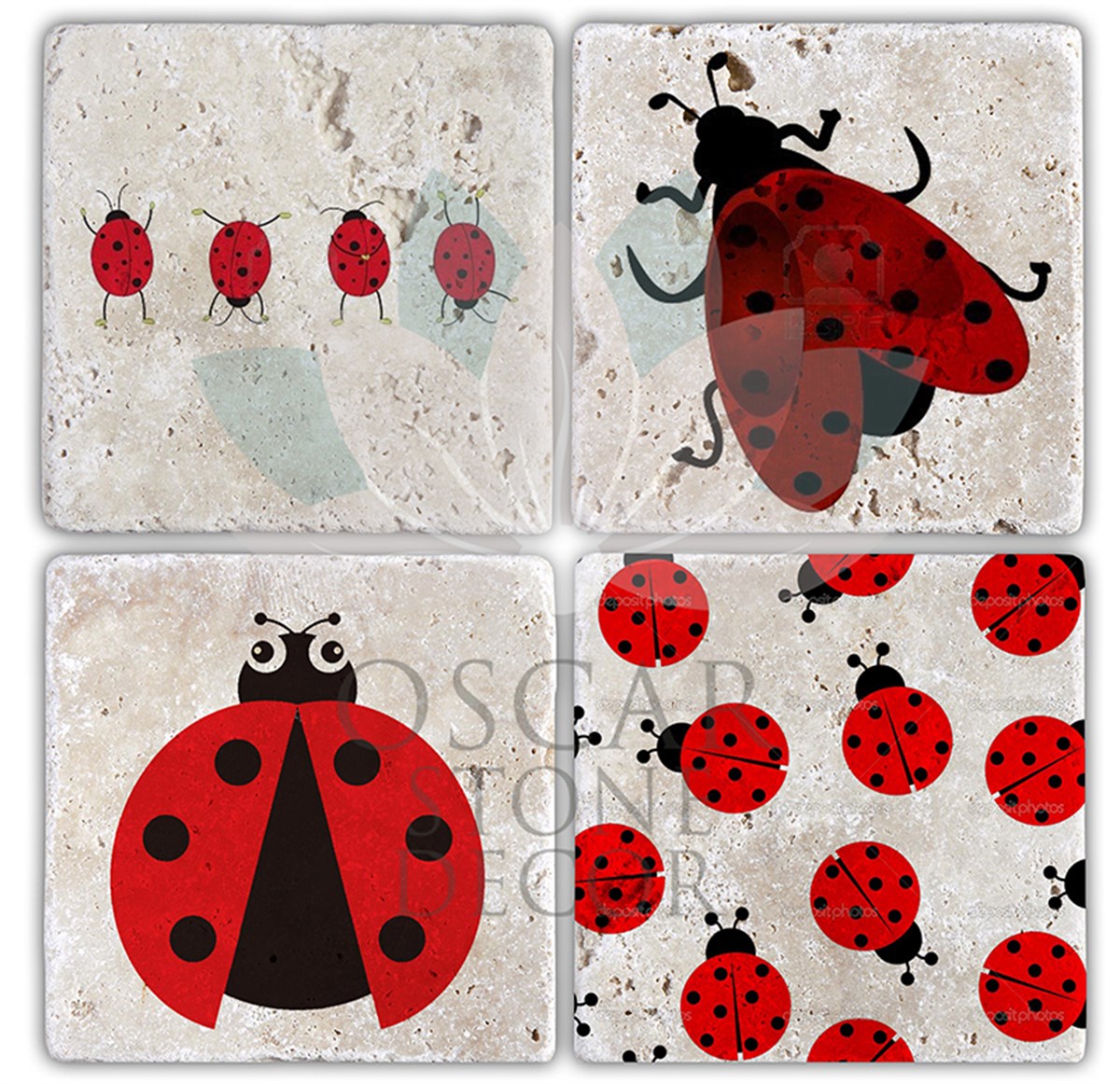 OSCAR STONE DECOR UĞUR BÖCEĞİ 4'lü DOĞALTAŞ BARDAK ALTLIĞI / BA136 (COASTER)