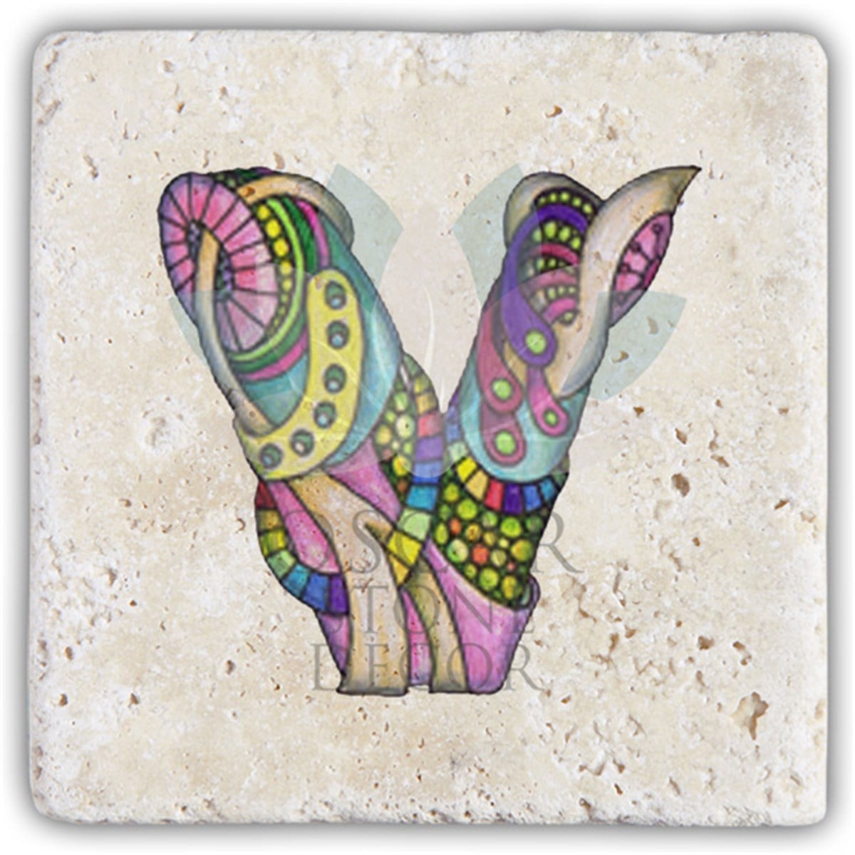OSCAR STONE DECOR V HARFİ TEKLİ DOĞALTAŞ BARDAK ALTLIĞI / BA-V5 (COASTER)