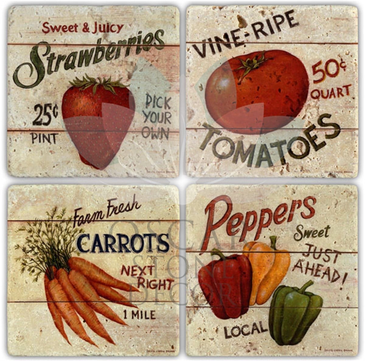 OSCAR STONE DECOR VEGETABLES 4'lü DOĞALTAŞ BARDAK ALTLIĞI / BA012 (COASTER)