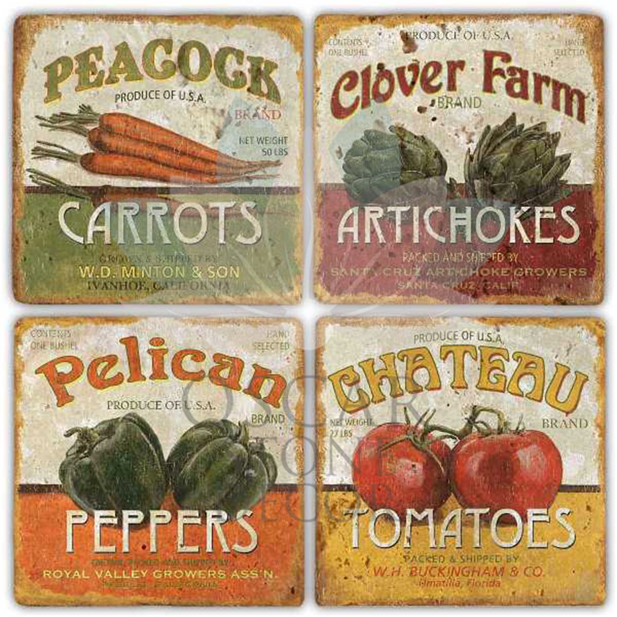 OSCAR STONE DECOR VEGETABLES II 4'lü DOĞALTAŞ BARDAK ALTLIĞI / BA262 (COASTER)