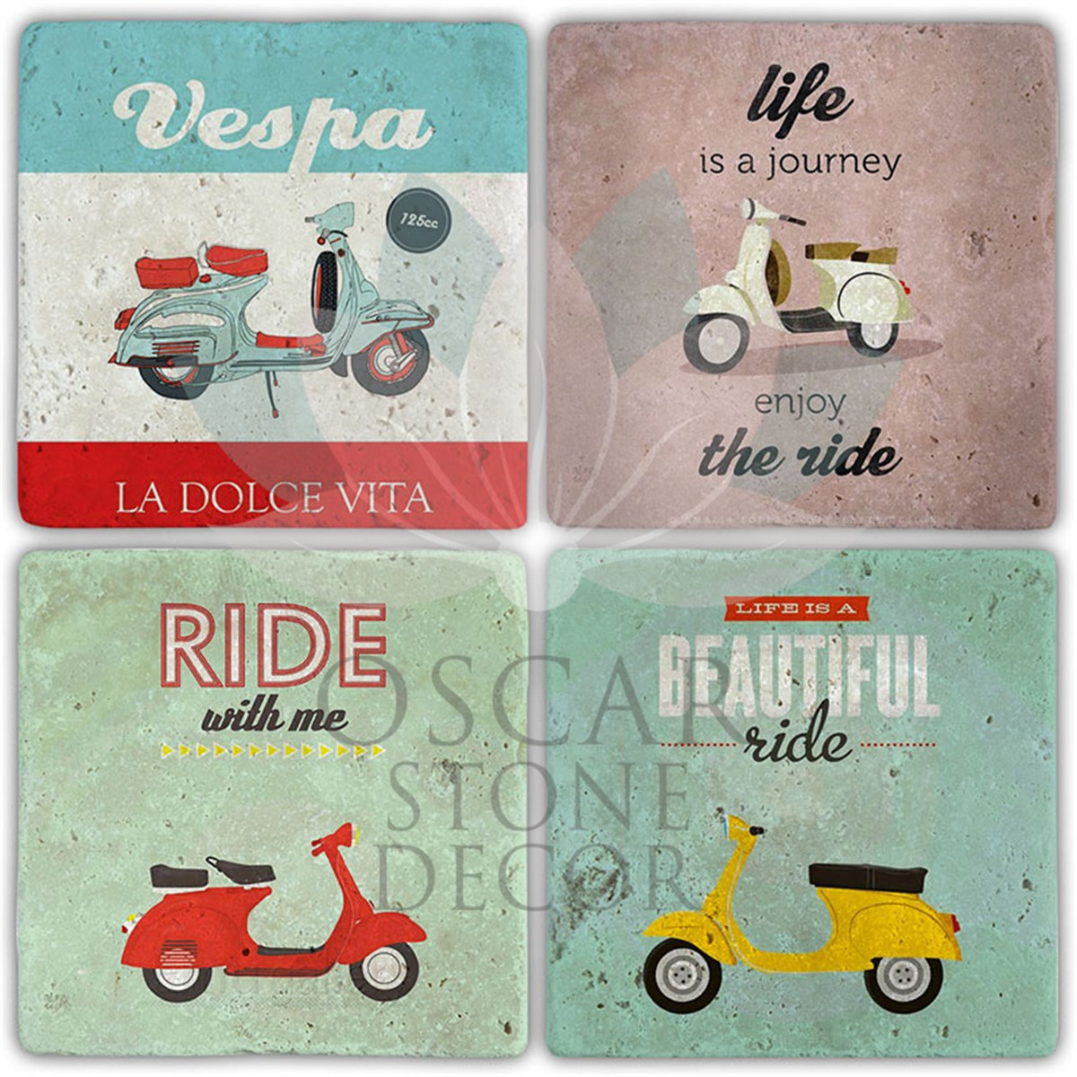 OSCAR STONE DECOR VESPA LİFE 4'lü DOĞALTAŞ BARDAK ALTLIĞI / BA471 (COASTER)