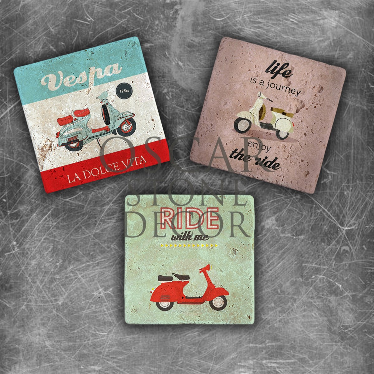 OSCAR STONE DECOR VESPA LIFE DOĞALTAŞ MAGNET SETİ / MG-080