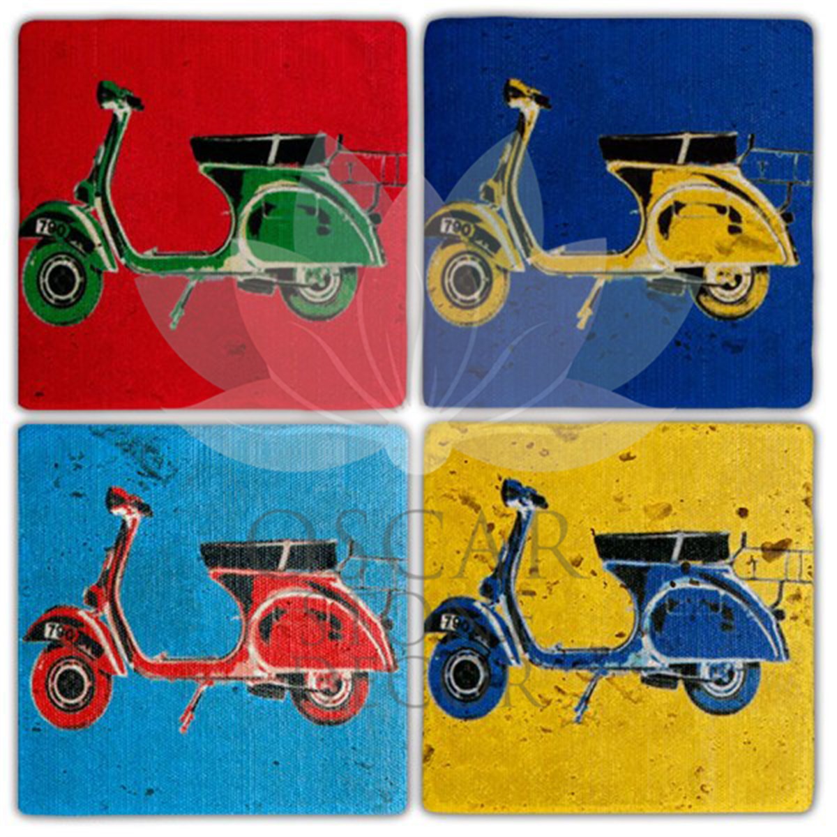 OSCAR STONE DECOR VESPA POP 4'lü DOĞALTAŞ BARDAK ALTLIĞI / BA327 (COASTER)