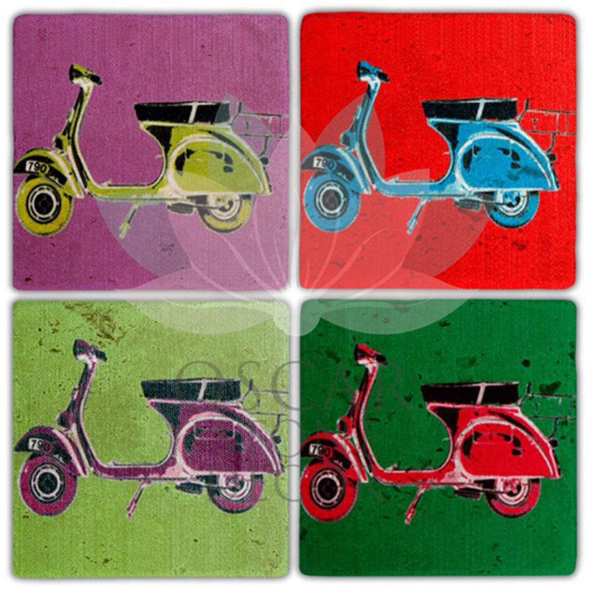 OSCAR STONE DECOR VESPA POP II 4'lü DOĞALTAŞ BARDAK ALTLIĞI / BA332 (COASTER)