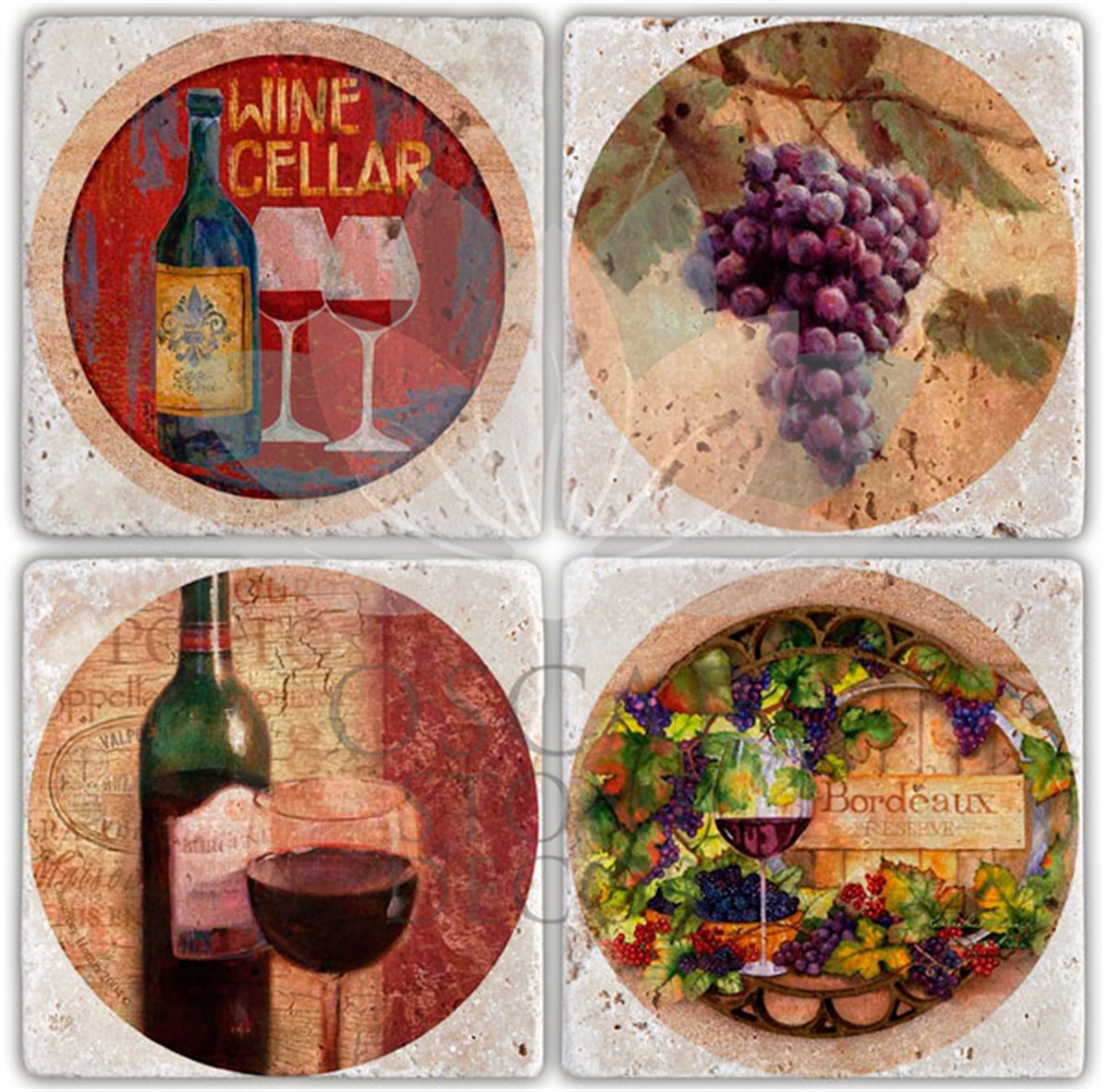 OSCAR STONE DECOR WINEART 4'lü DOĞALTAŞ BARDAK ALTLIĞI / BA010 (COASTER)