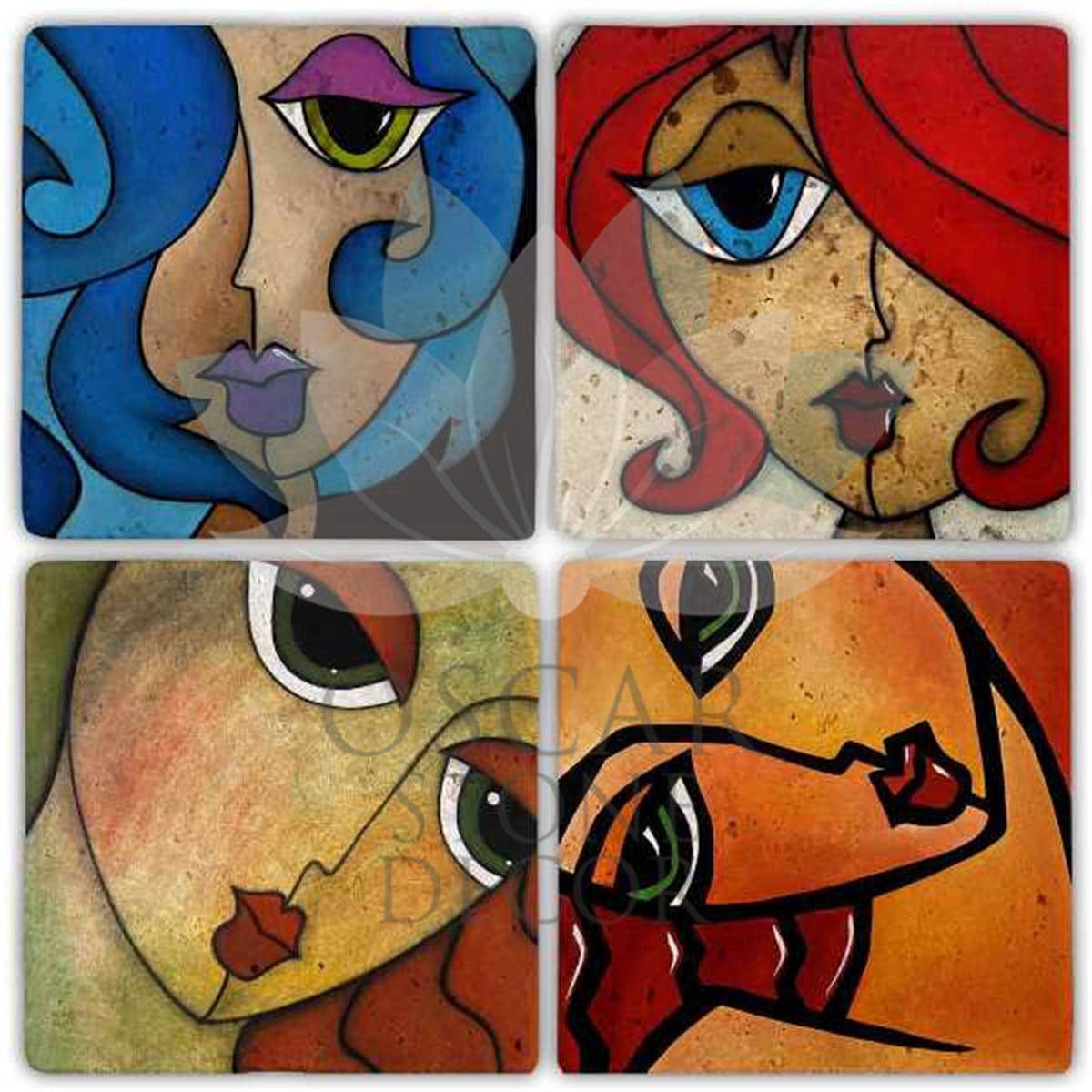 OSCAR STONE DECOR WOMAN FACE 4'lü DOĞALTAŞ BARDAK ALTLIĞI / BA283 (COASTER)
