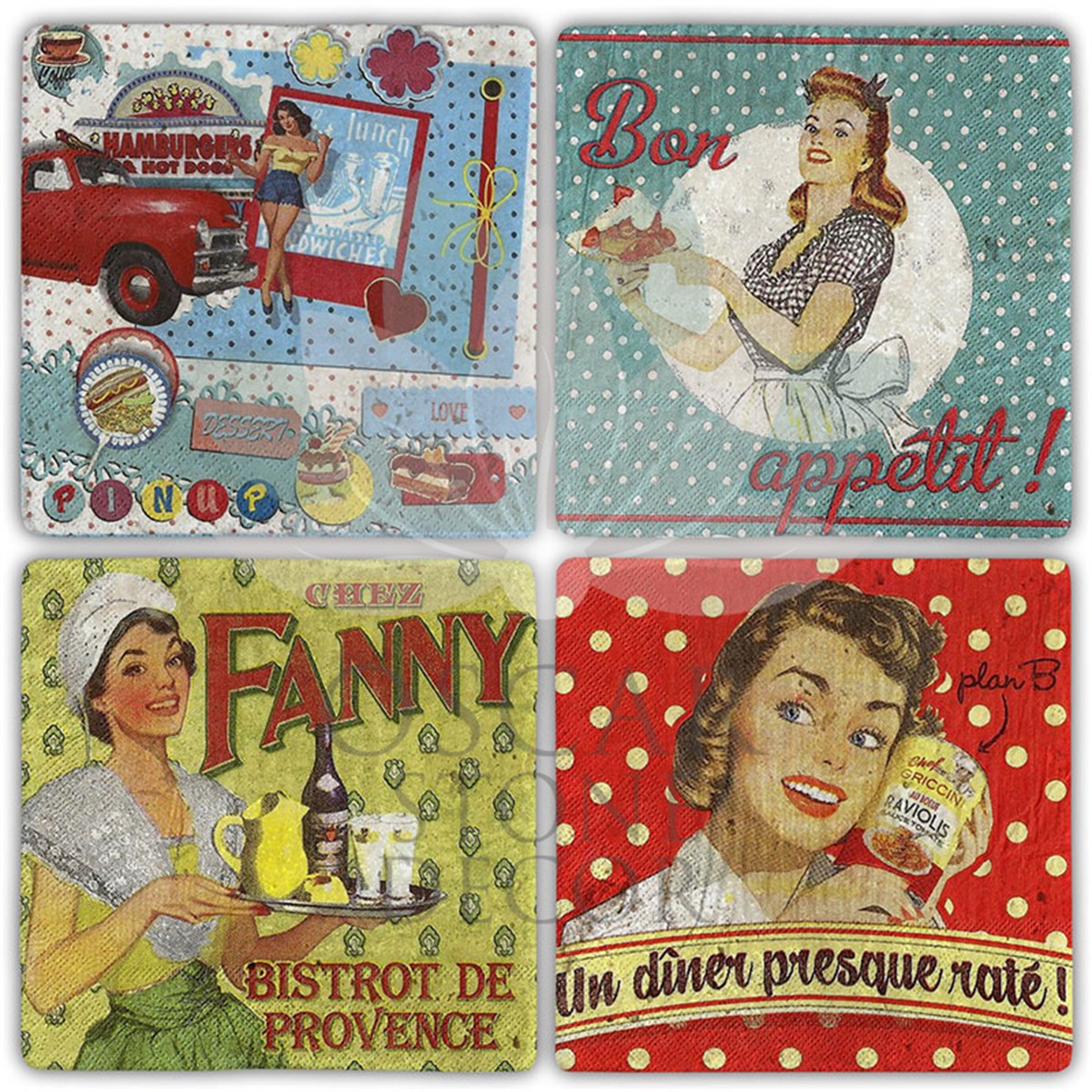 OSCAR STONE DECOR WOMAN SMILES 4'lü DOĞALTAŞ BARDAK ALTLIĞI / BA517 (COASTER)