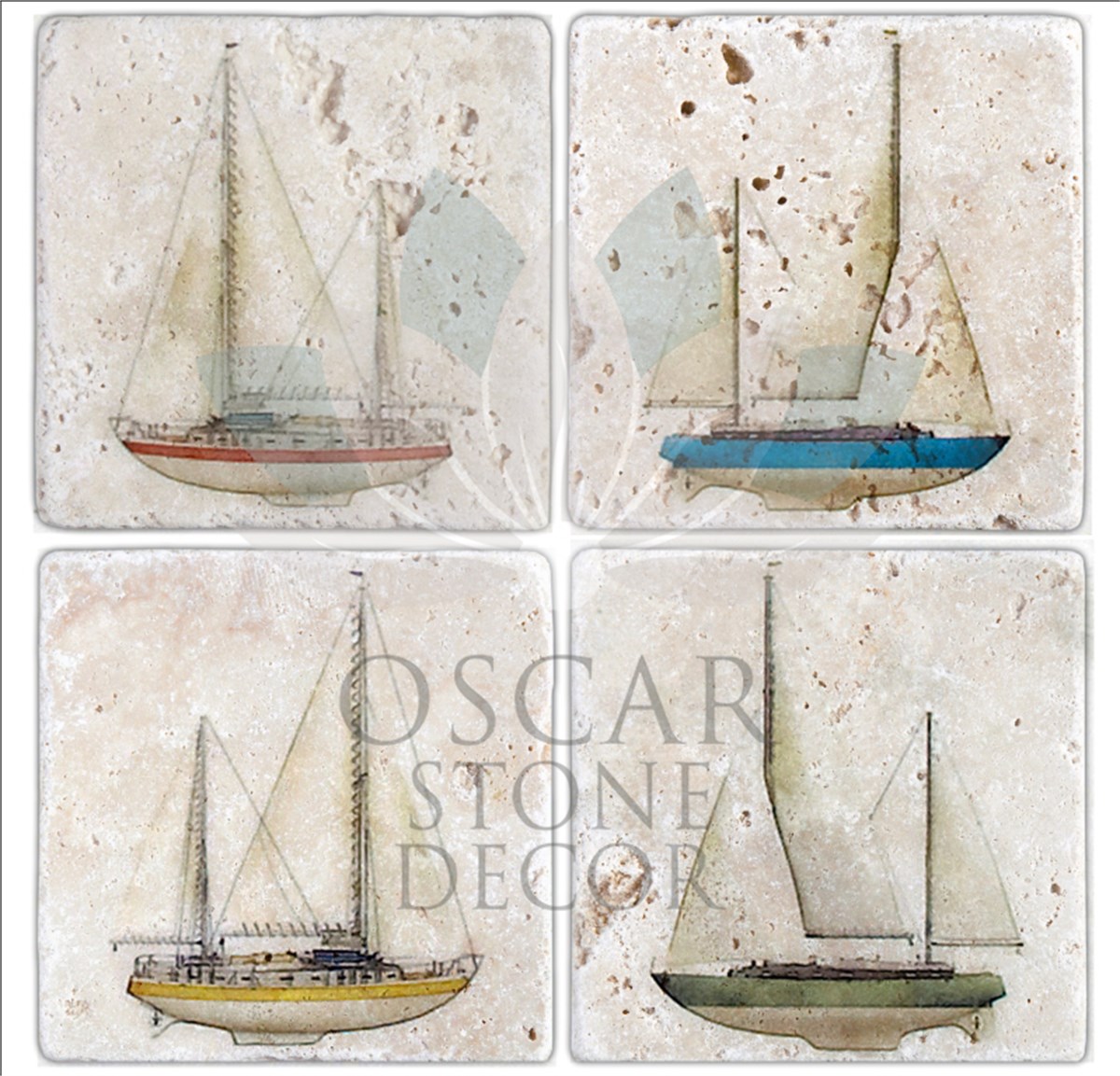 OSCAR STONE DECOR YELKENLİ 4'lü DOĞALTAŞ BARDAK ALTLIĞI / BA189 (COASTER)