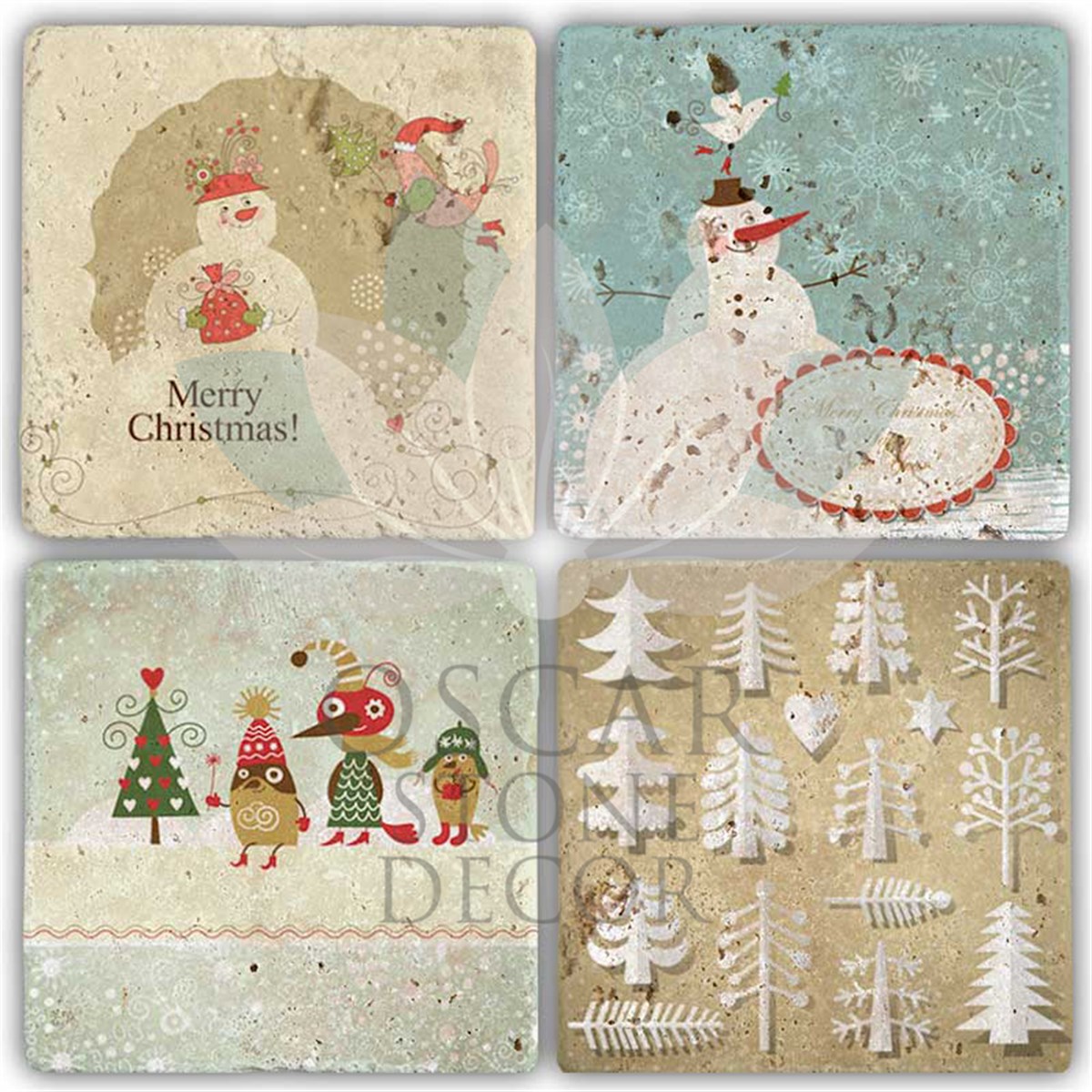 OSCAR STONE DECOR YILBAŞI 4'lü DOĞALTAŞ BARDAK ALTLIĞI / YBA-018 (COASTER)