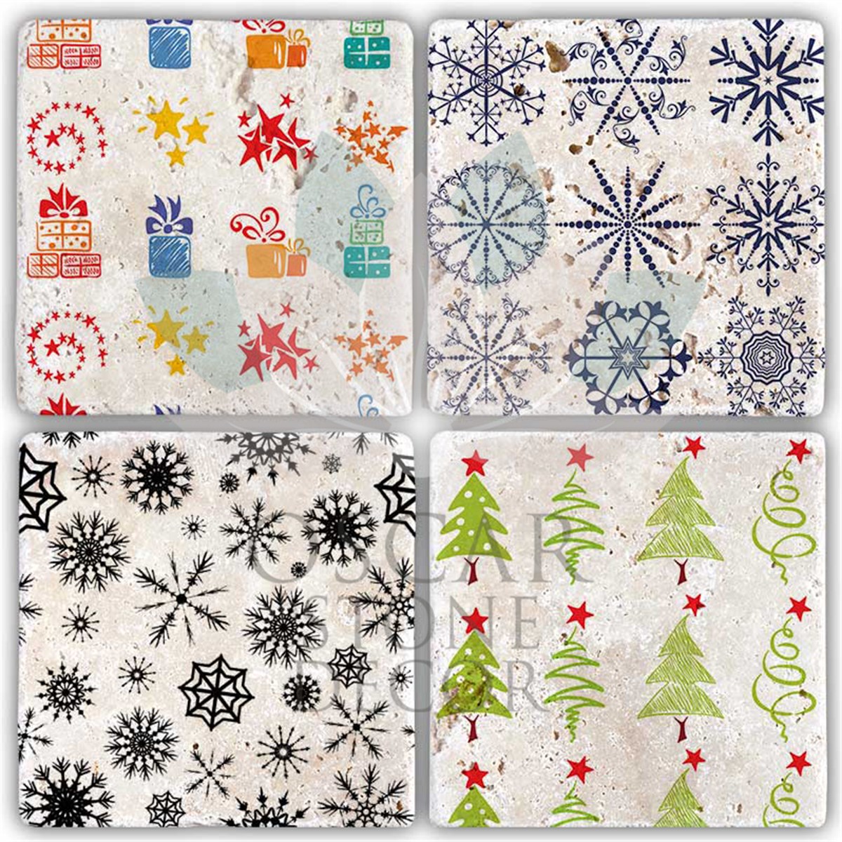 OSCAR STONE DECOR YILBAŞI 4'lü DOĞALTAŞ BARDAK ALTLIĞI / YBA-002 (COASTER)