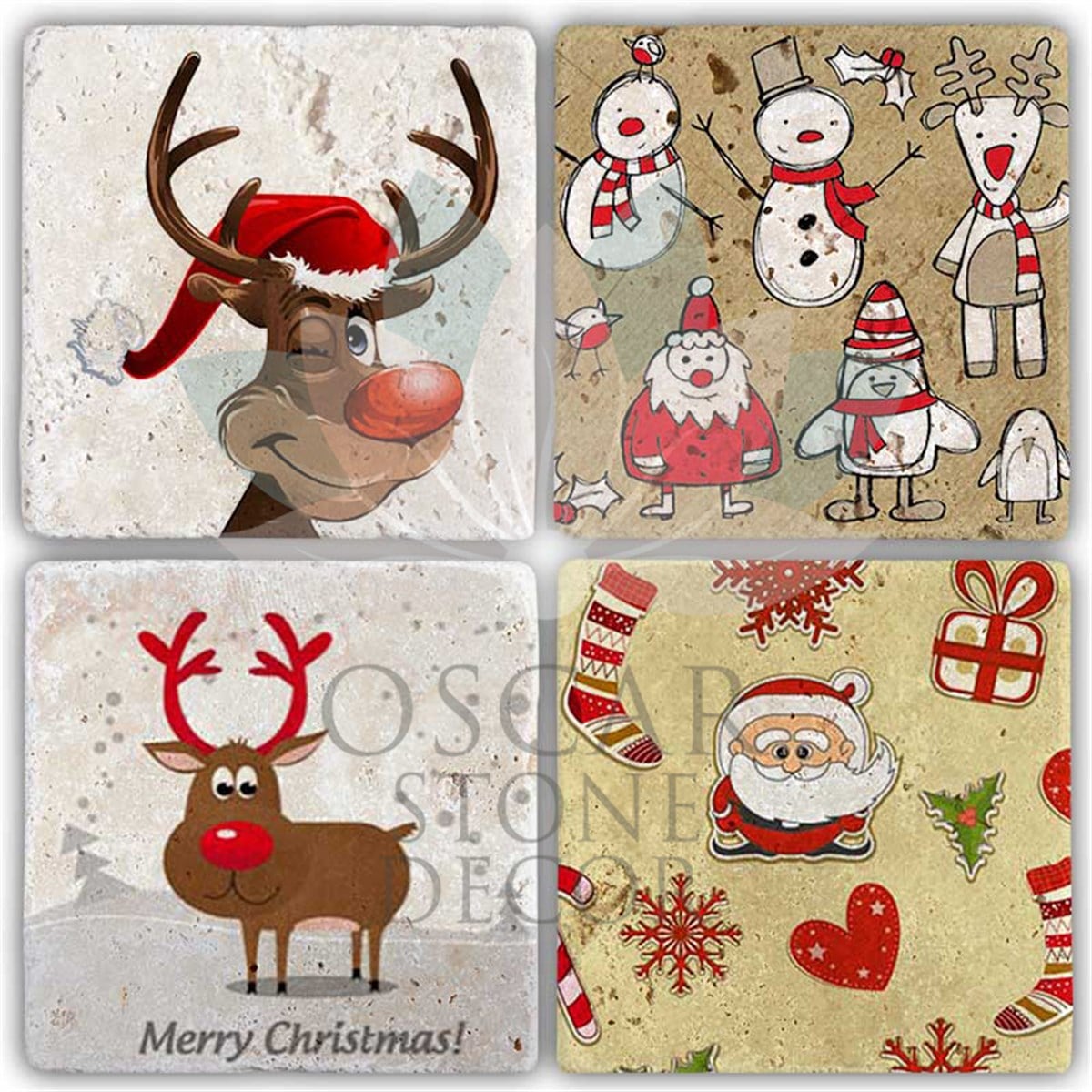 OSCAR STONE DECOR YILBAŞI 4'lü DOĞALTAŞ BARDAK ALTLIĞI / YBA-007 (COASTER)