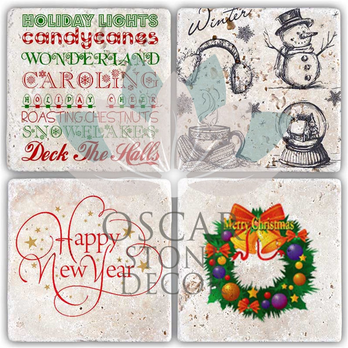 OSCAR STONE DECOR YILBAŞI 4'lü DOĞALTAŞ BARDAK ALTLIĞI / YBA-001 (COASTER)