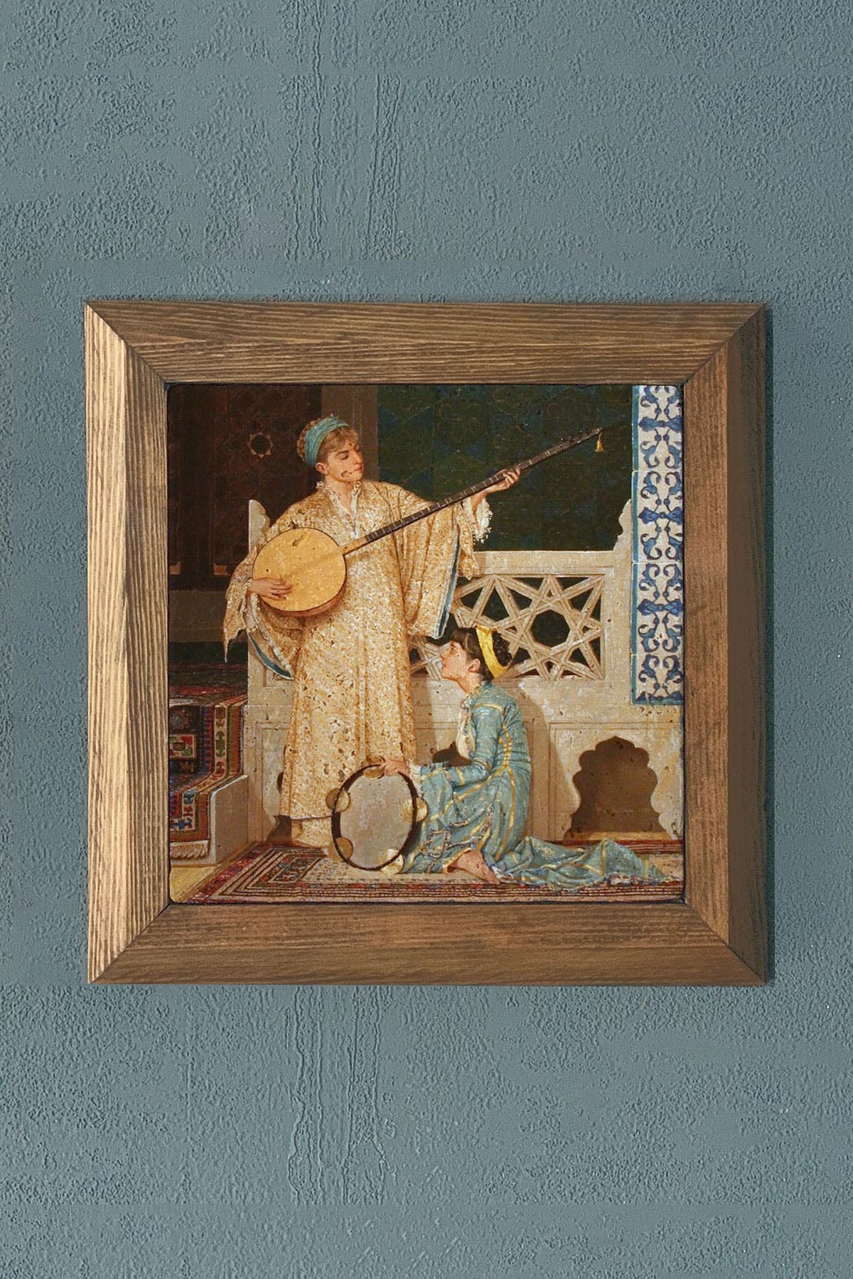 OSMAN HAMDİ ESERİ-Masif Çerçeveli Taş Tablo-Wall Decor- Oscar Stone Decor 28X28 CM