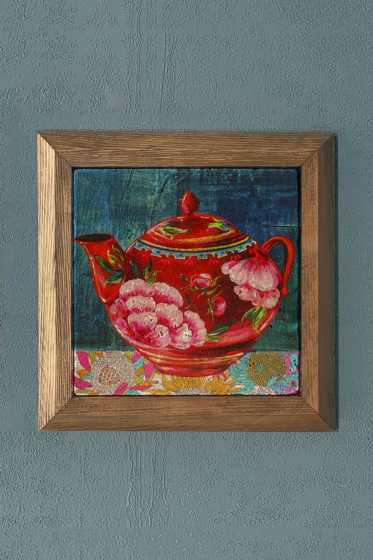 RENKLİ ÇAYSANLIK Masif Çerçeveli Taş Tablo-Wall Decor- Oscar Stone Decor 28X28 CM