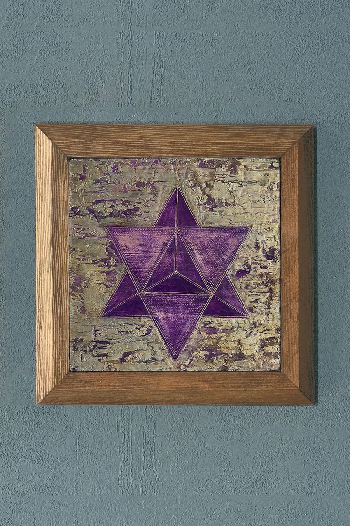 Shree Yantra Mandala -Masif Çerçeveli Taş Tablo-Duvar Dekoru- Oscar Stone Decor 28X28 CM