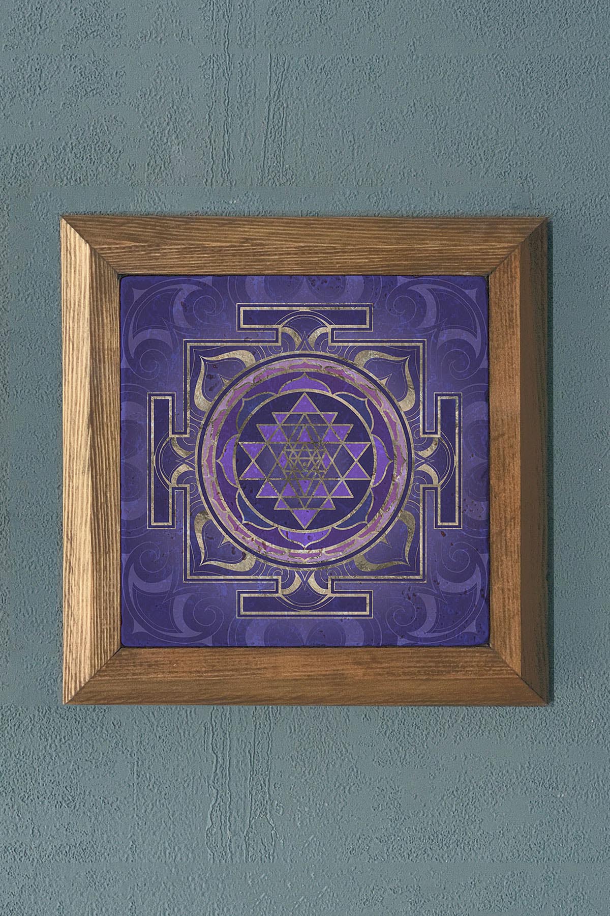 SREE YANTRA- Masif Çerçeveli Taş Tablo- Oscar Stone Decor 28X28 CM