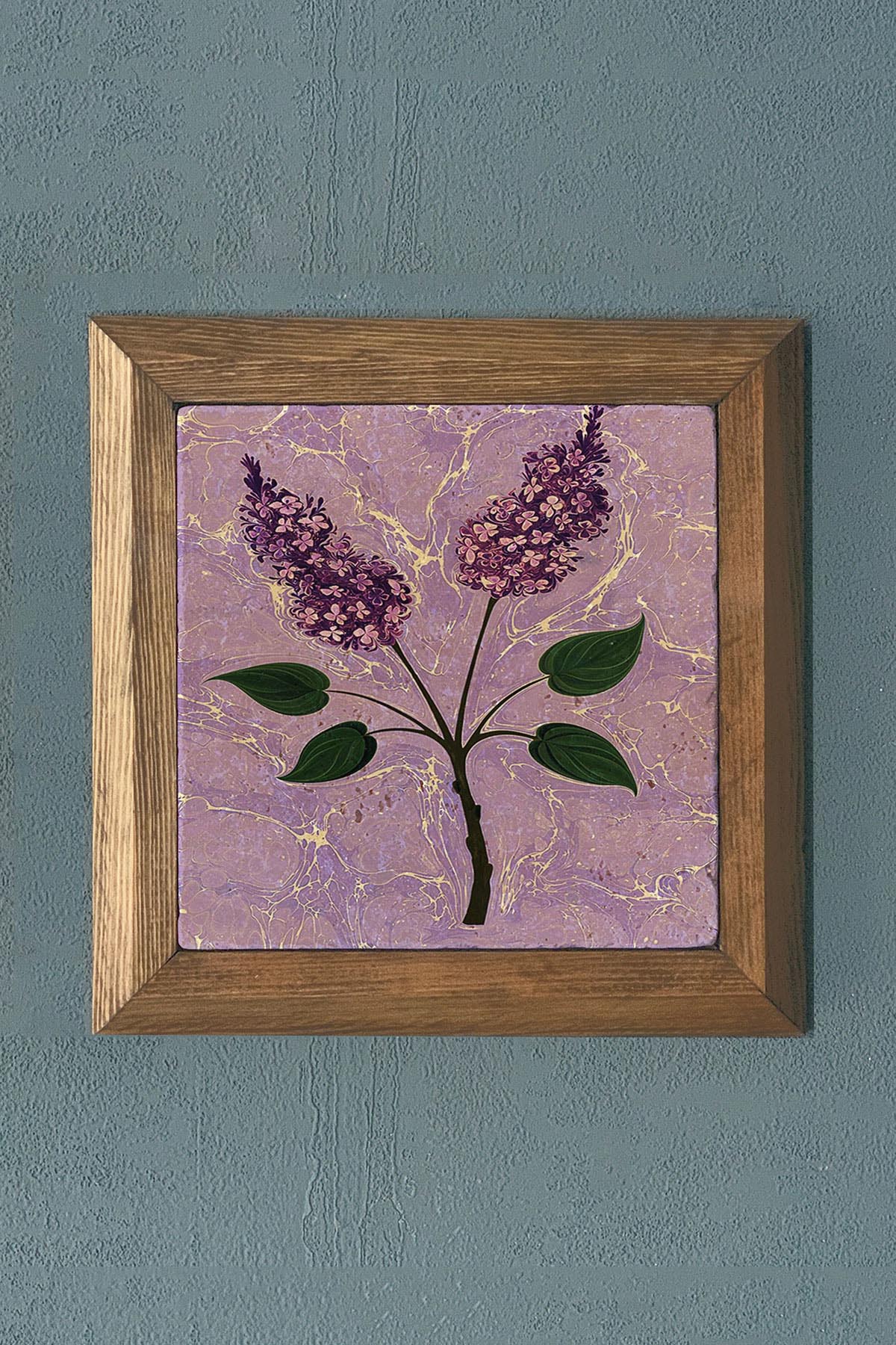 SÜMBÜL ÇİÇEĞİ EBRULİ -AHŞAP Çerçeveli Taş Tablo-Wall Decor- Oscar Stone Decor 28X28 CM