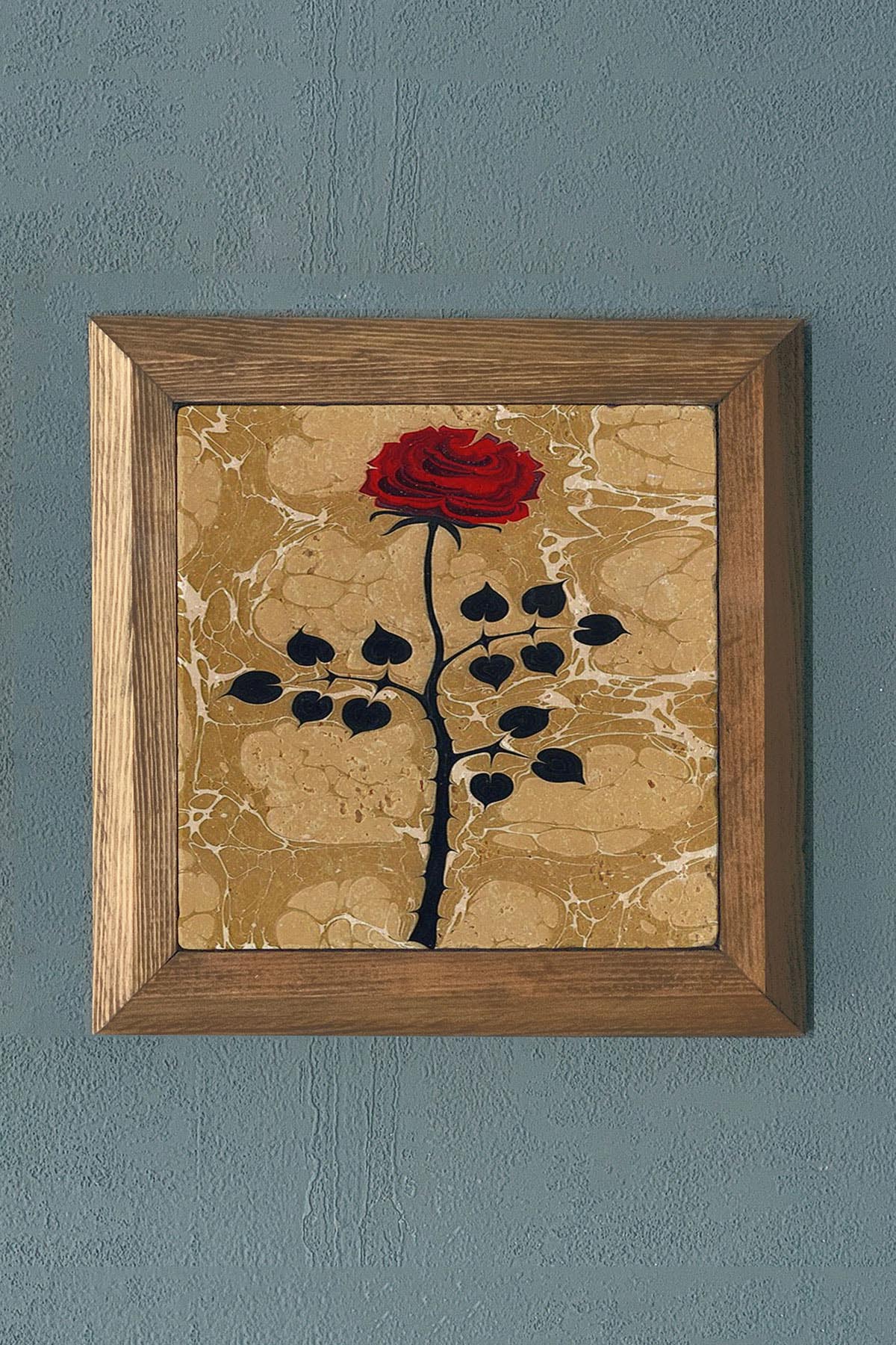 Taş Tablo- Oscar Stone Decor Masif Ahşap Çerçeveli Taş Tablo -Duvar Dekoru-28X28 CM