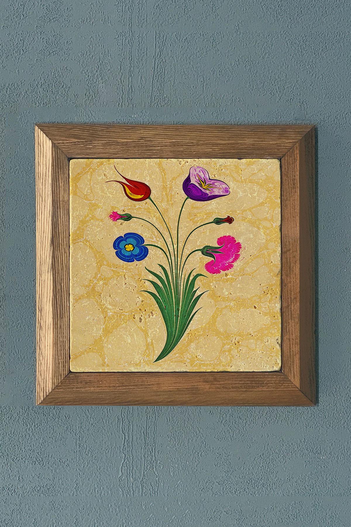 Taş Tablo- Oscar Stone Decor Masif Ahşap Çerçeveli Taş Tablo -Duvar Dekoru-28X28 CM