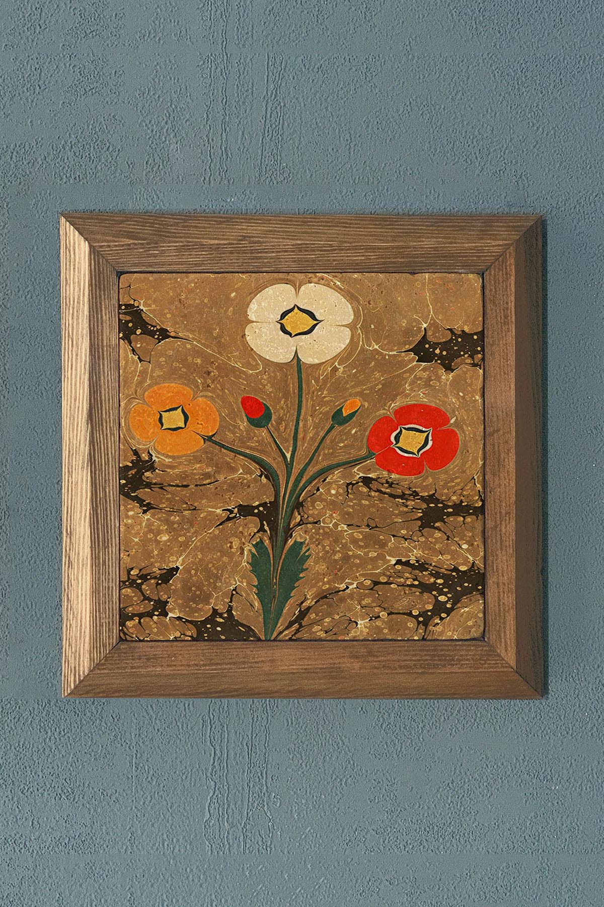 Taş Tablo- Oscar Stone Decor Masif Ahşap Çerçeveli Taş Tablo -Duvar Dekoru-28X28 CM
