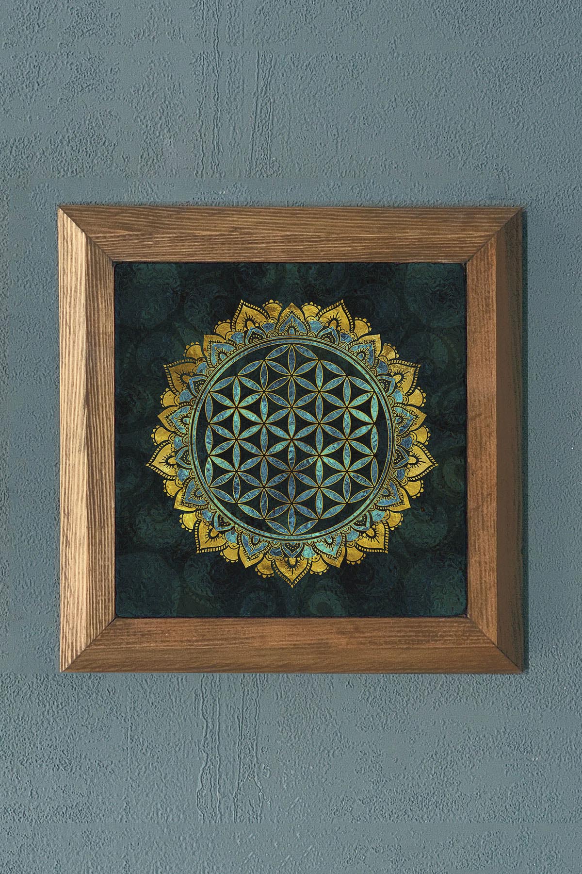 Taş Tablo- Oscar Stone Decor Yaşam Çiçeği Masif Ahşap Çerçeveli Taş Tablo -Duvar Dekoru-28X28 CM
