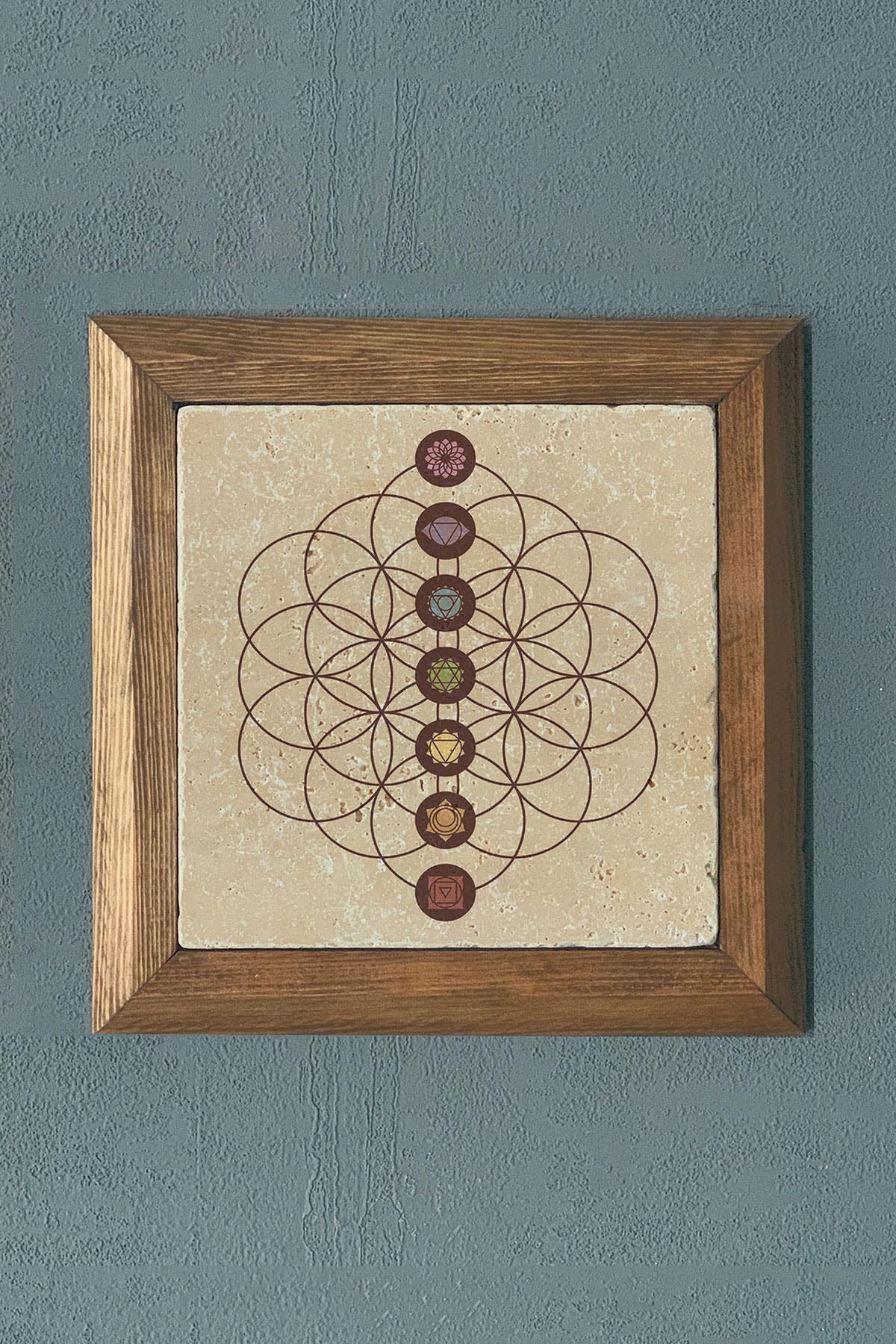 Taş Tablo- Oscar Stone Decor Yaşam Çiçeği Masif Ahşap Çerçeveli Taş Tablo -Duvar Dekoru-28X28 CM