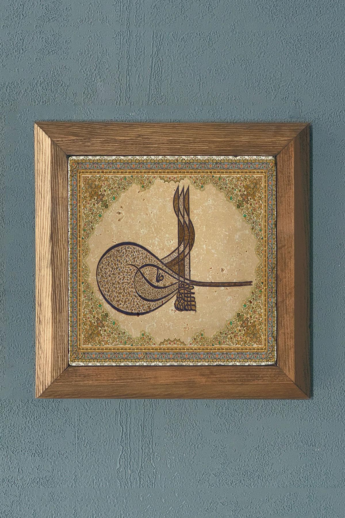 TUĞRA -Masif Çerçeveli Taş Tablo-Wall Decor- Oscar Stone Decor 28X28 CM