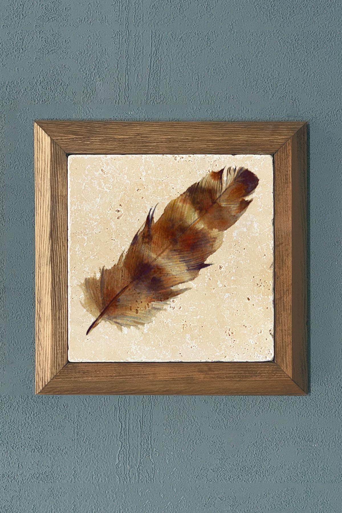 TÜY-Masif Çerçeveli Taş Tablo-Wall Decor- Oscar Stone Decor 28X28 CM