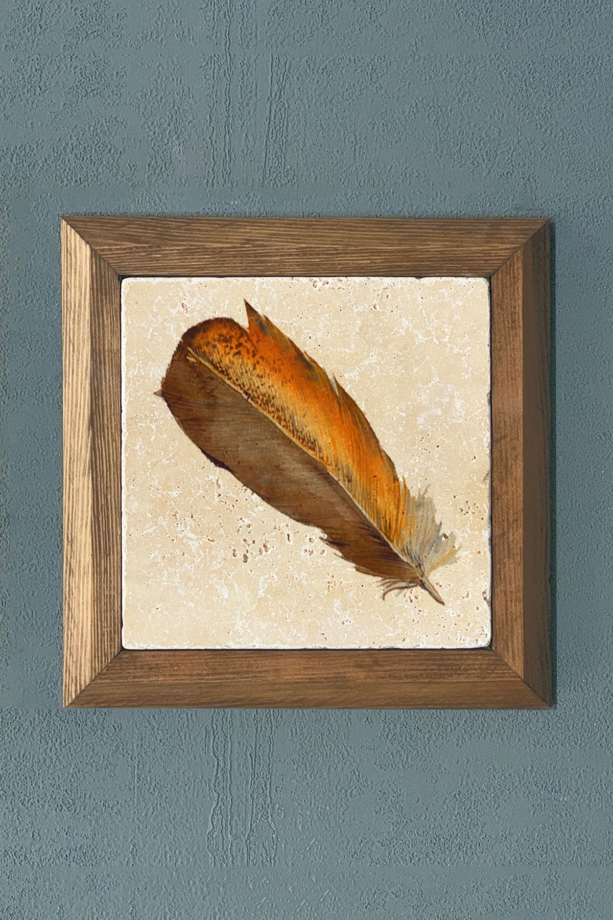 TÜY2-Masif Çerçeveli Taş Tablo-Wall Decor- Oscar Stone Decor 28X28 CM