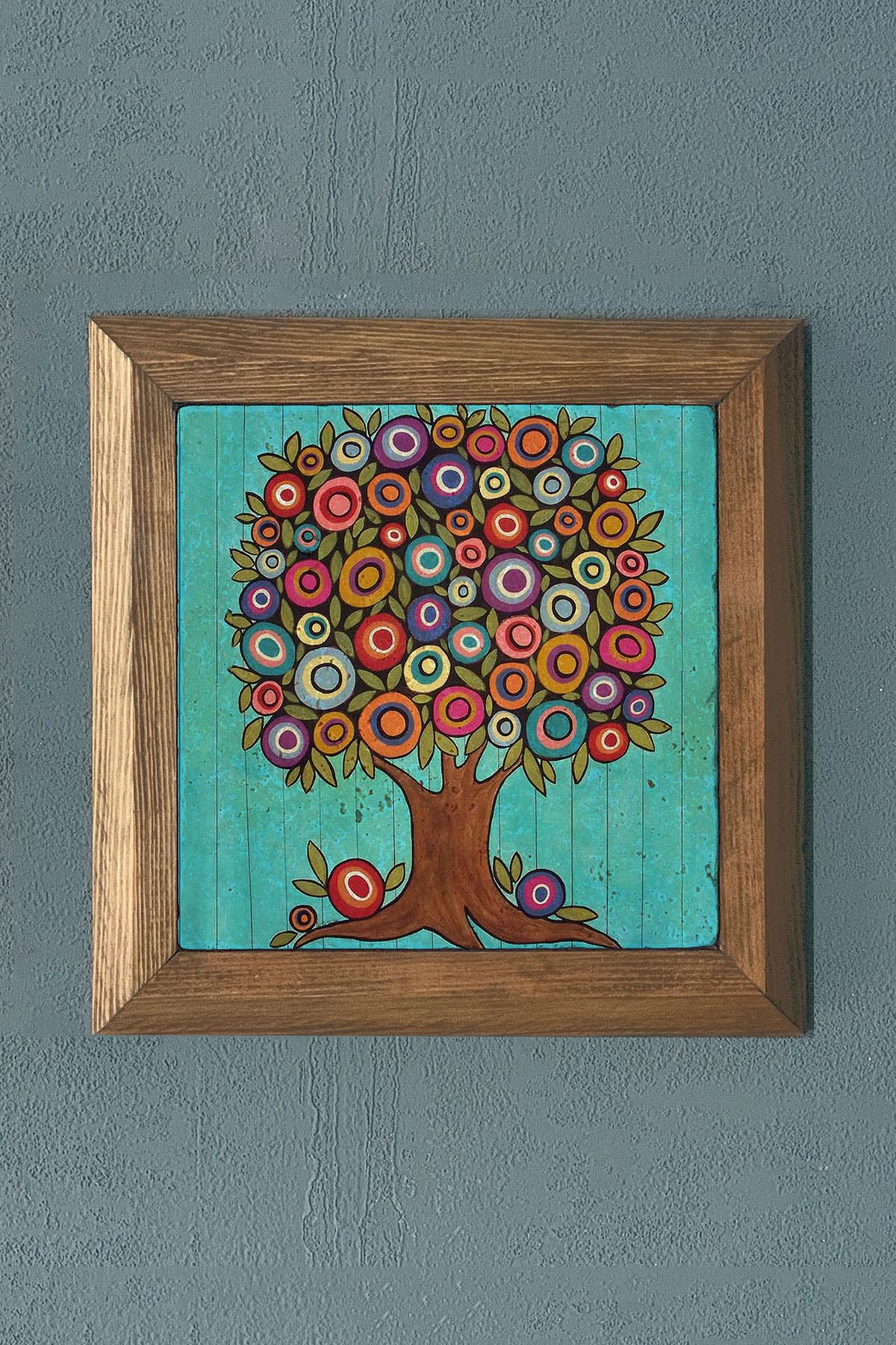 YAŞAM AĞACI-Masif Çerçeveli Taş Tablo-Wall Decor- Oscar Stone Decor 28X28 CM