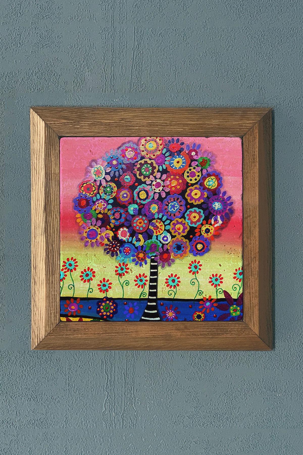 YAŞAM AĞACI-Masif Çerçeveli Taş Tablo-Wall Decor- Oscar Stone Decor 28X28 C