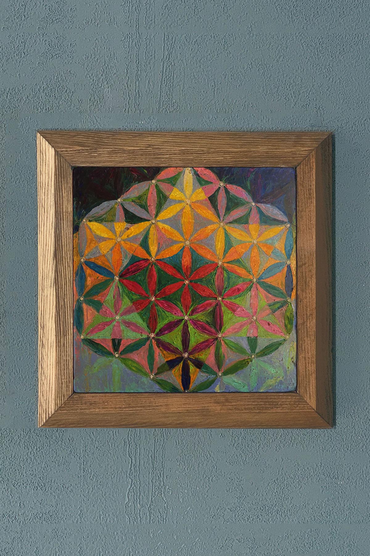 YAŞAM ÇİÇEĞİ-Masif Çerçeveli Taş Tablo-Duvar Dekoru- Oscar Stone Decor 28X28 CM