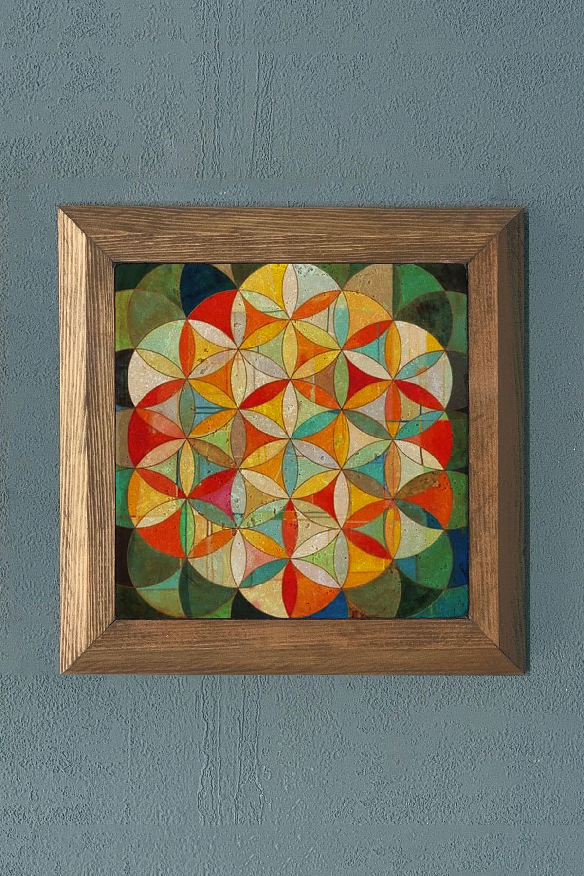 YAŞAM ÇİÇEĞİ Masif Çerçeveli Taş Tablo- Oscar Stone Decor 28X28 CM