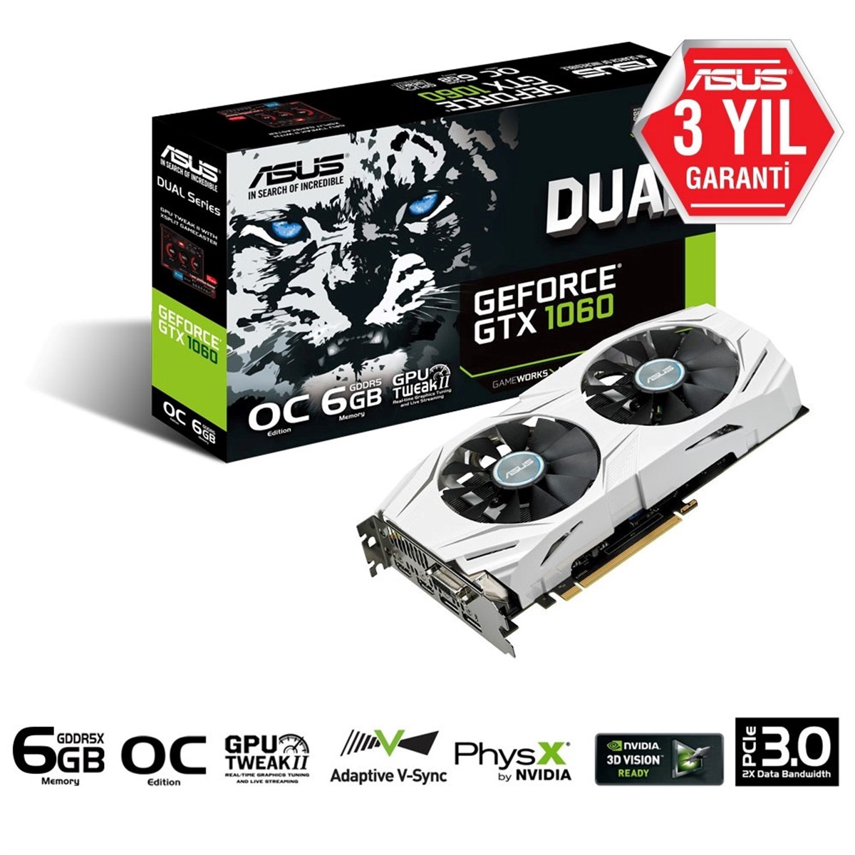 ASUS DUAL GeForce® GTX 1060 OC edition 6GB GDDR5 192BIT DVI 2HDMI 2DP EKRAN KARTI