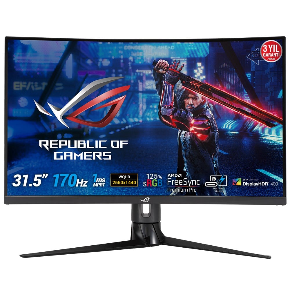 ASUS ROG STRIX XG32VC 31.5 GAMING VA KAVISLI AURA RGB FREESYNC 2 HDR 2K 2560x1440 1MS(MPRT) 170HZ DP HDM USB Type-C  VESA 3YIL ELMB.