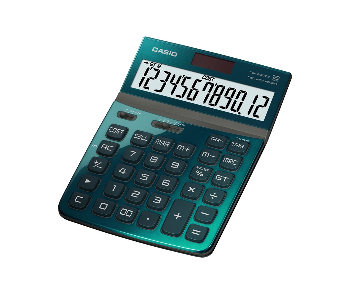 CASIO DW-200TW-GN 12 HANE MASAÜSTÜ RENKLİ HESAP MAKİNESİ