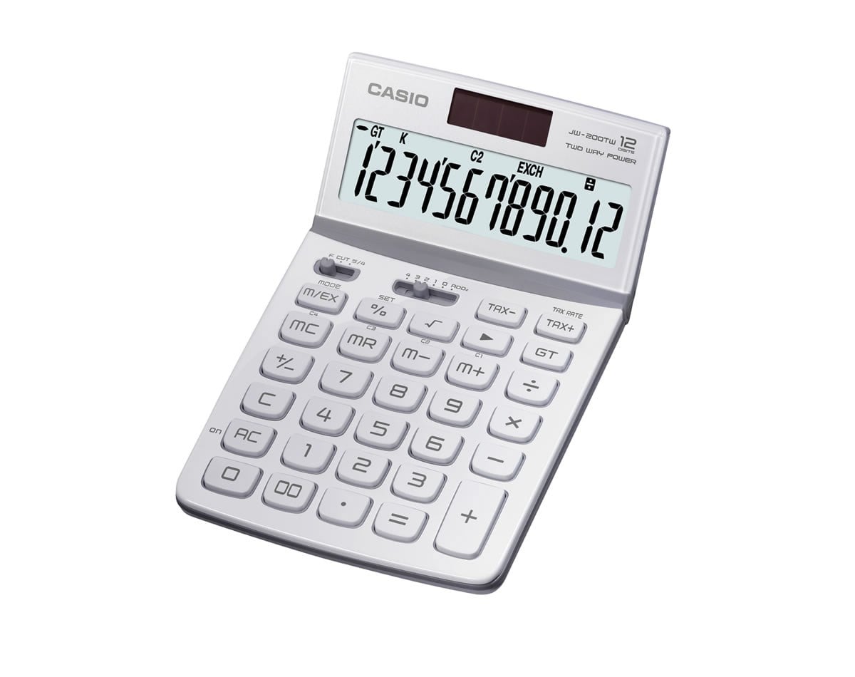 CASIO JW-200TW-WE 12 HANE MASAÜSTÜ RENKLİ HESAP MAKİNESİ