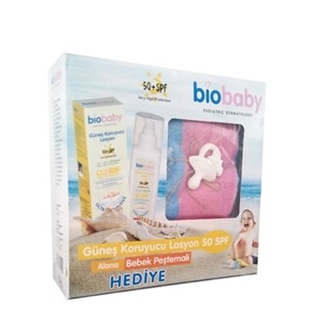 BİOBABY GÜNEŞ KORUYUCU LOSYON SPF50 100ML BEBEK PEŞTEMALİ VE GÜNEŞ SONRASI LOSYON HEDİYE 