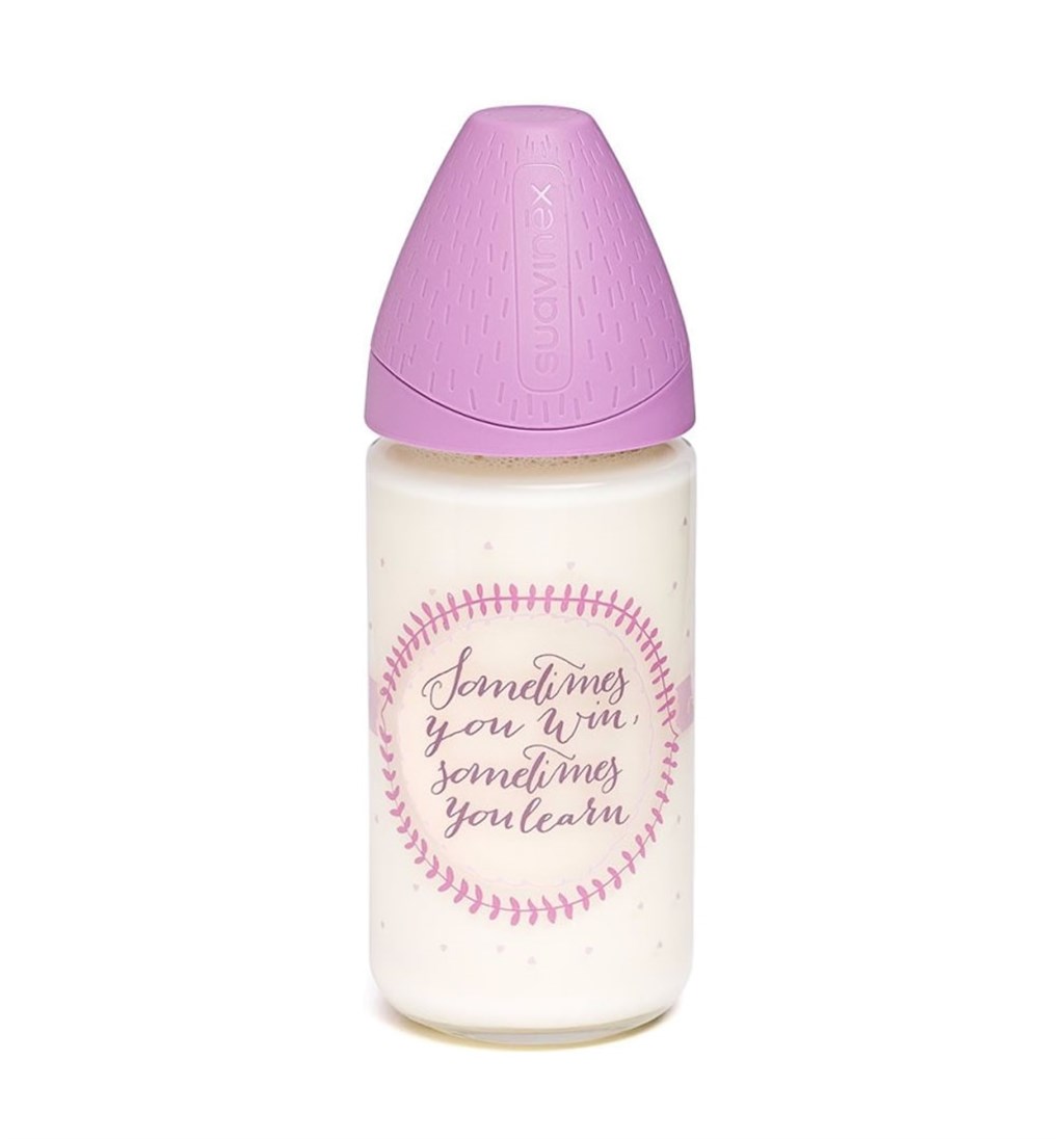 SUAVİNEX GENİŞ AĞIZLI SİLİKON EMZİK CAM BİBERON 240ML - 3 POZİSYON - LEARN - MOR