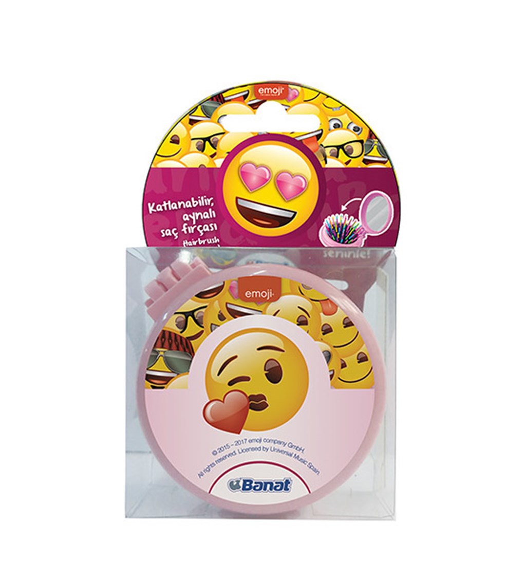 BANAT EMOJİ KATLANABİLİR AYNALI SAÇ FIRÇASI