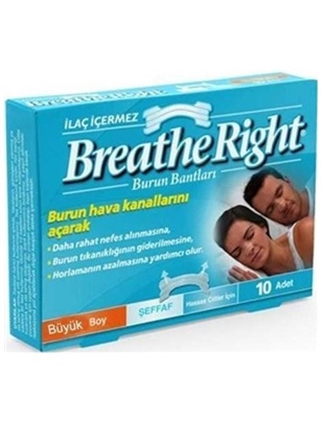 BREATHE RİGHT ŞEFFAF BURUN BANDI 10 ADET (BÜYÜK BOY)