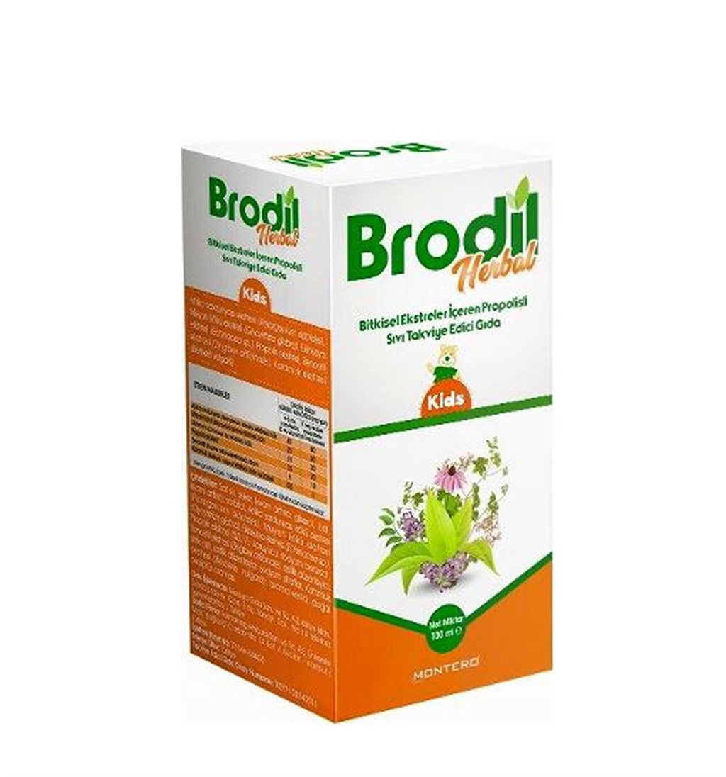BRODİL HERBAL KİDS BİTKİSEL EKSTRELER İÇEREN PROPOLİSLİ SIVI TAKVİYE EDİCİ GIDA 100ML