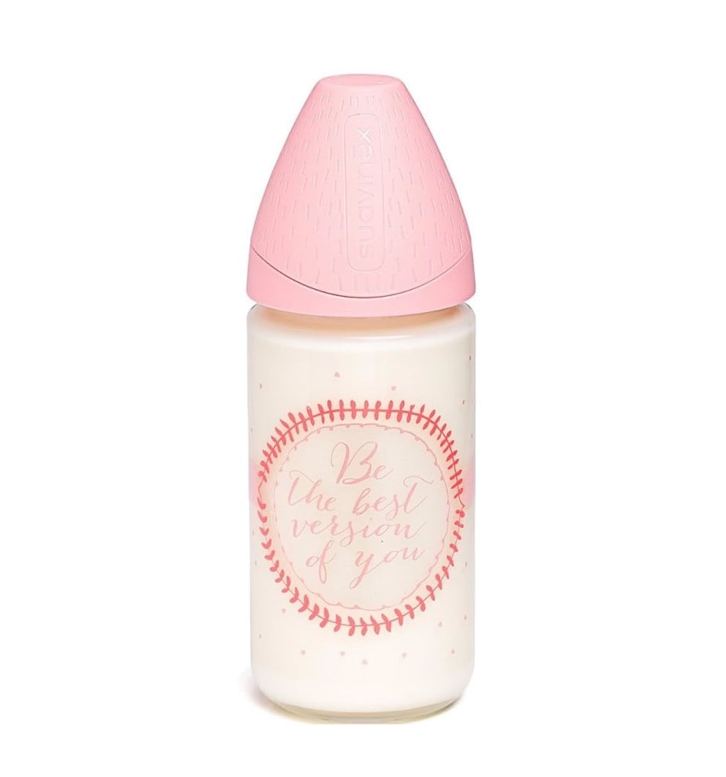 SUAVİNEX GENİŞ AĞIZLI SİLİKON EMZİK CAM BİBERON 240ML - 3 POZİSYON - VERSİON - PEMBE 