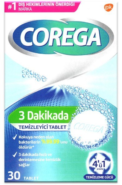 Corega 3 Dakikada Diş Protezi Temizleyici 30 Tablet