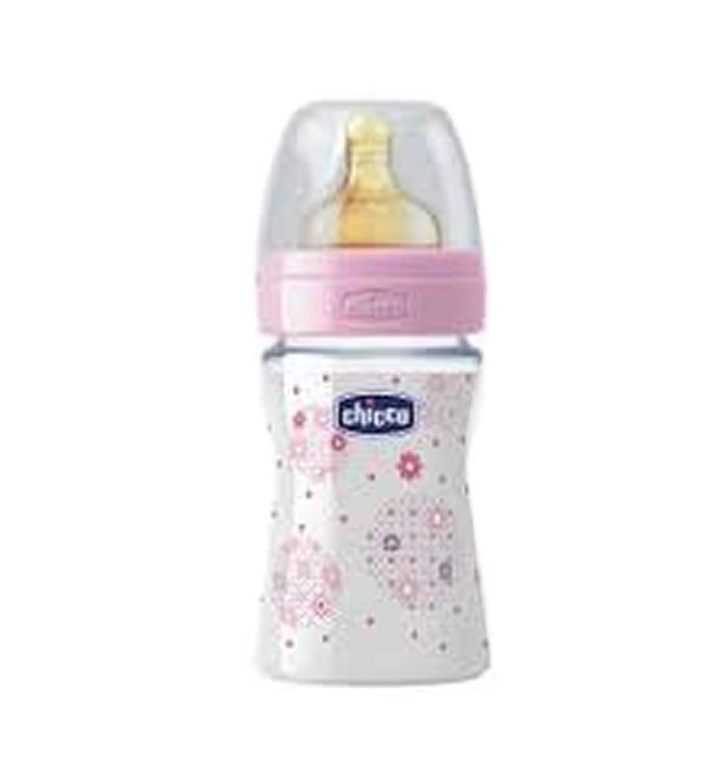 CHİCCO CAM BİBERON 150 ML - SİLİKON EMZİK (PEMBE)
